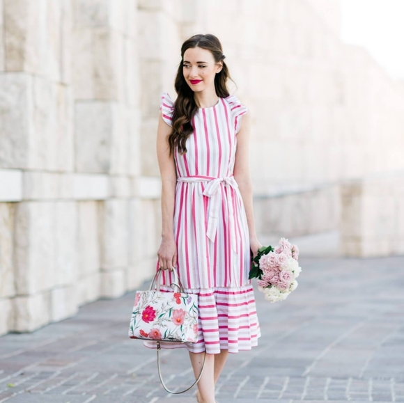 KATE SPADE BNWOT pink striped poplin midi dress - Picture 6 of 14